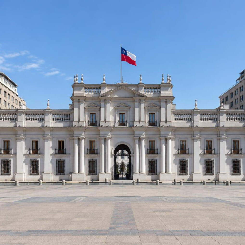Neoclassical government building facade in Santiago